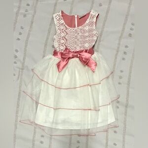 Beautees girls Pink and White Lace Dress with Bow